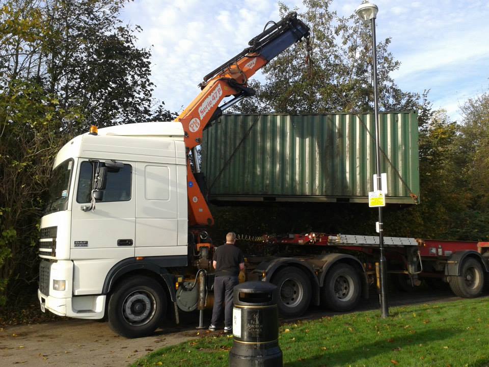 Removal of the old container with a Hiab