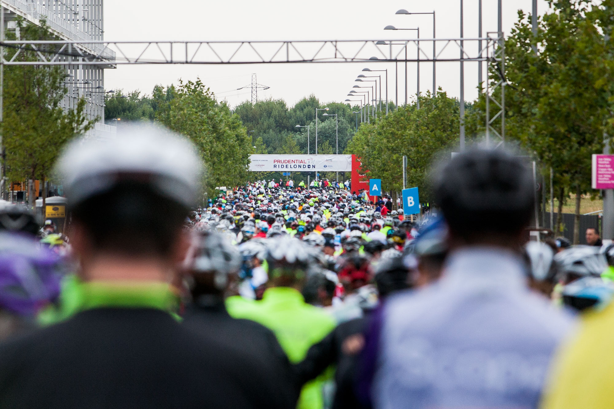 Looking over the heads of a sea of cyclists at RideLondon 2014