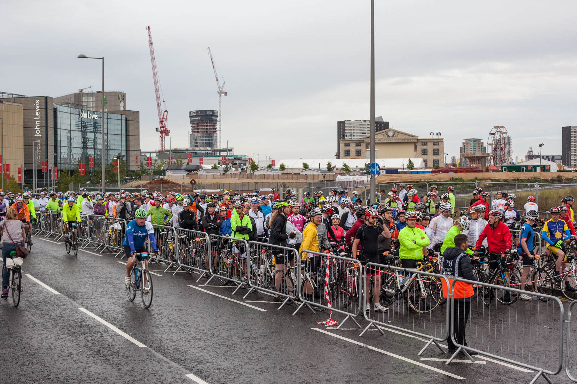 Cyclists queuing up for the start of RideLondon 2014