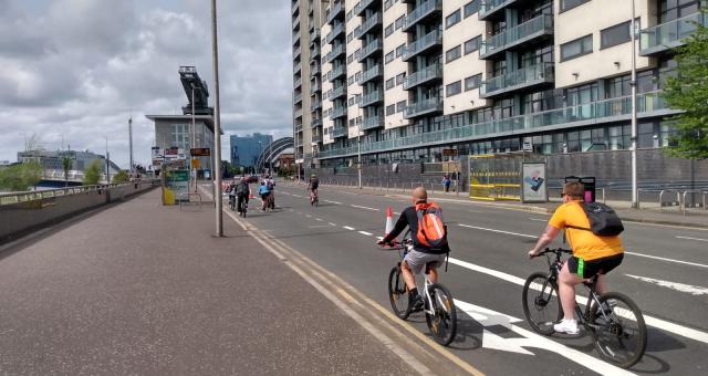 A temporary cycle lane created specifically to make lockdown safer in Glasgow